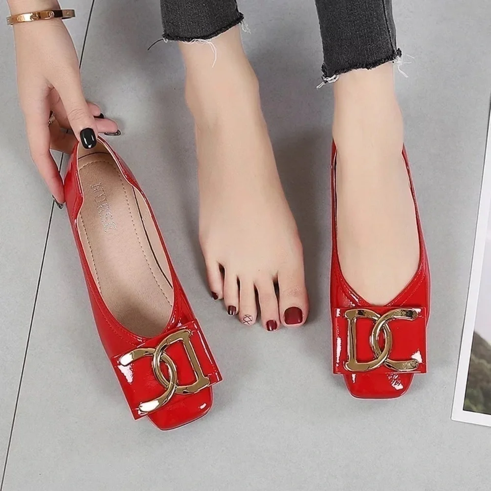 Ballerina Women Fashion Ballet Flats Shoes Square Toe Faux Leather Loafers